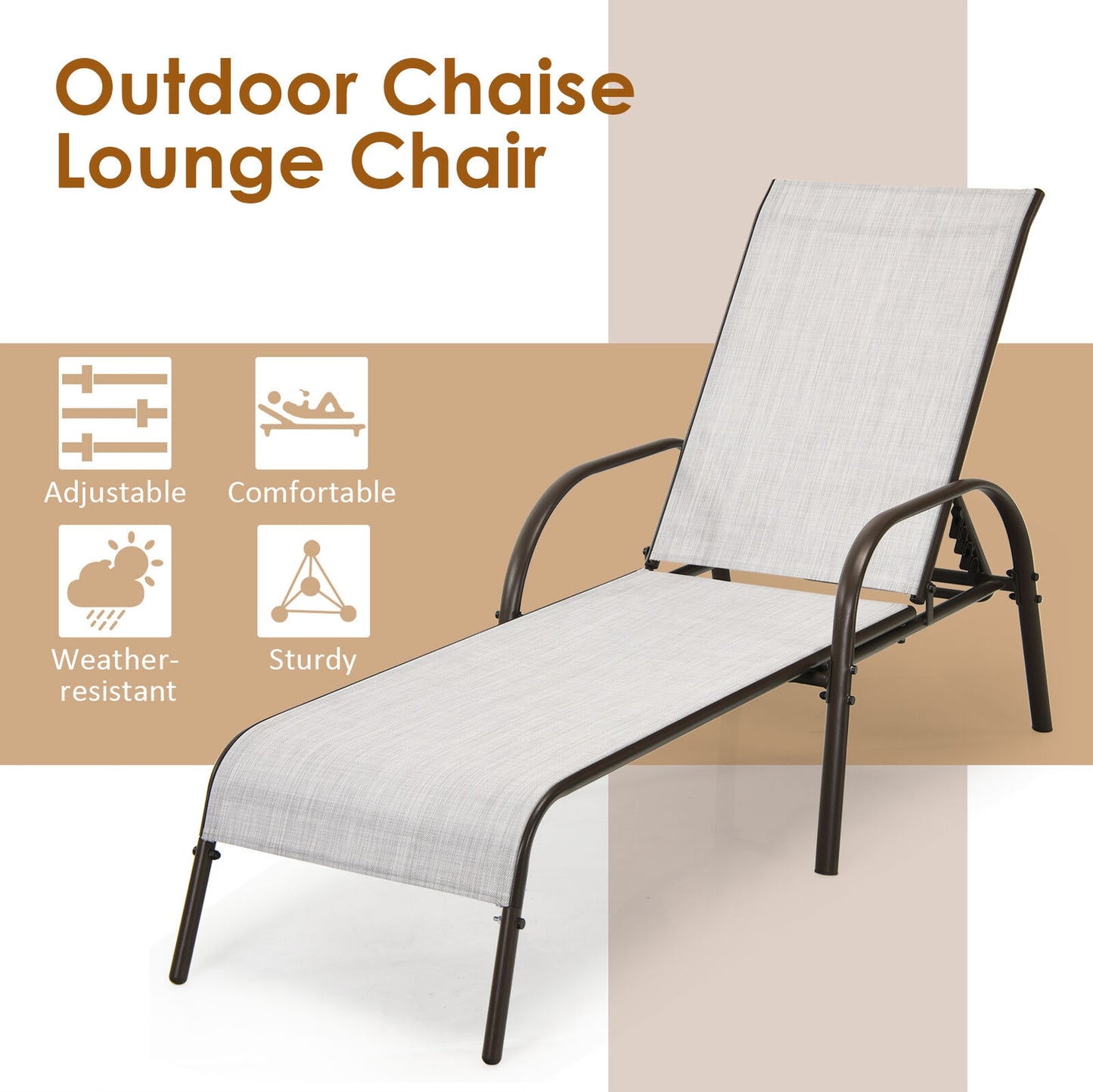 Outdoor Chaise Lounge Chairs Set of 2 with Adjustable Backrest