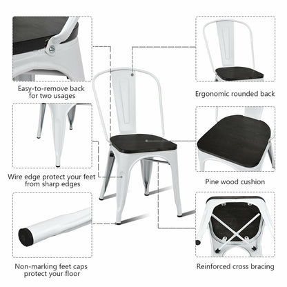 Metal Dining Chairs with Wood Seat - Set of 4, Stackable
