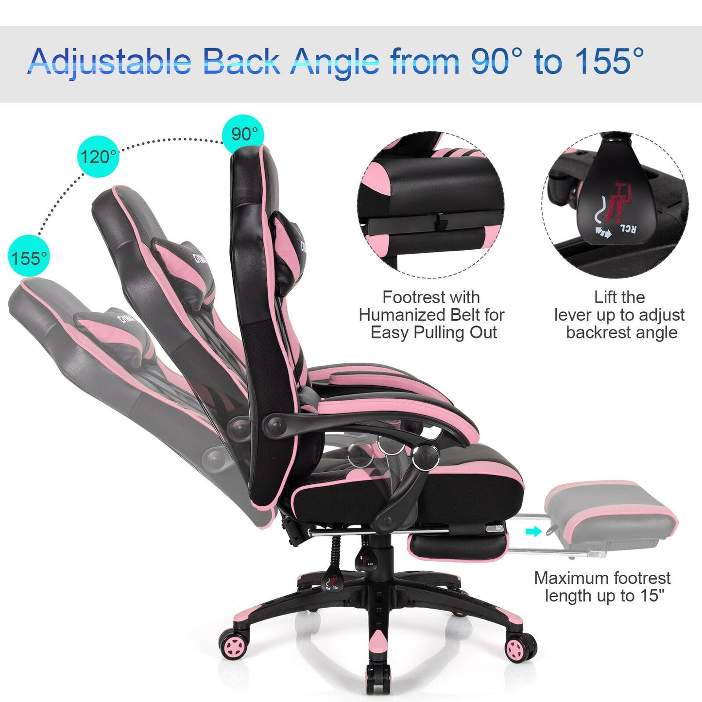 Gaming Chair with Footrest and Adjustable Backrest