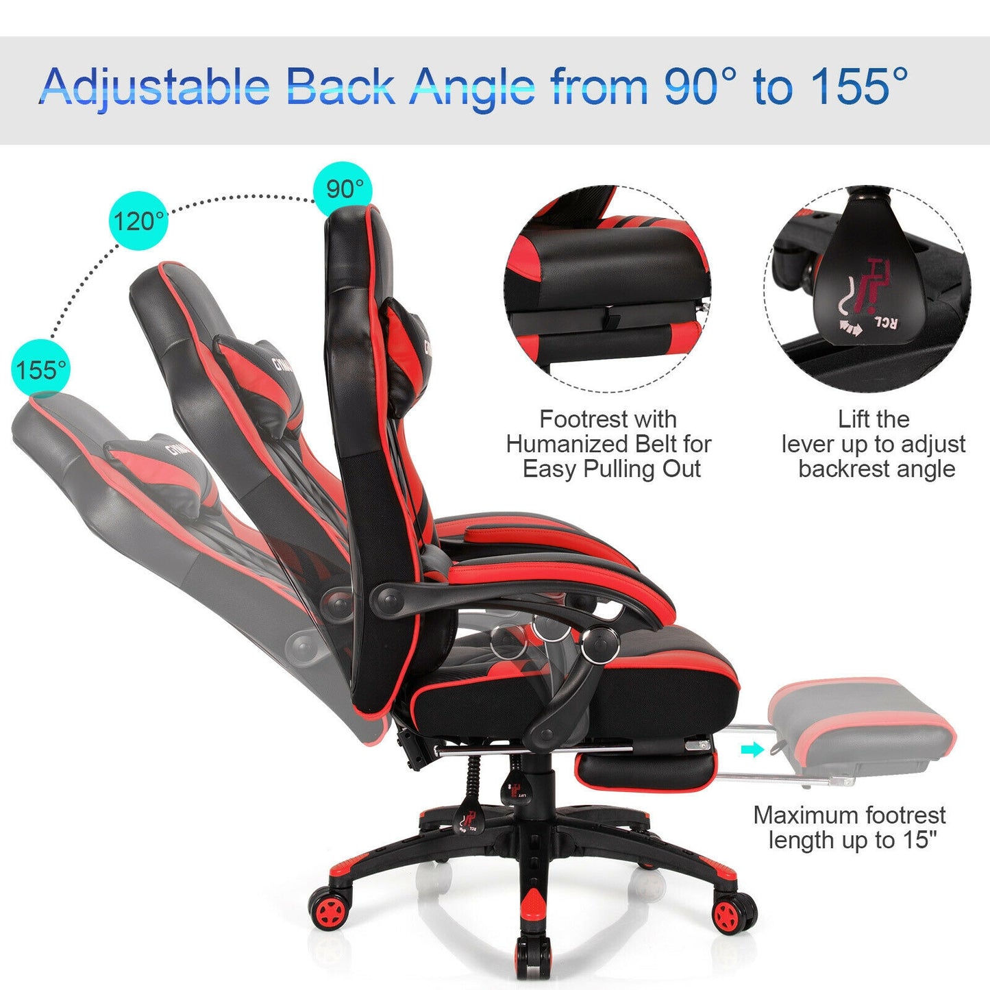 Gaming Chair with Footrest and Adjustable Backrest