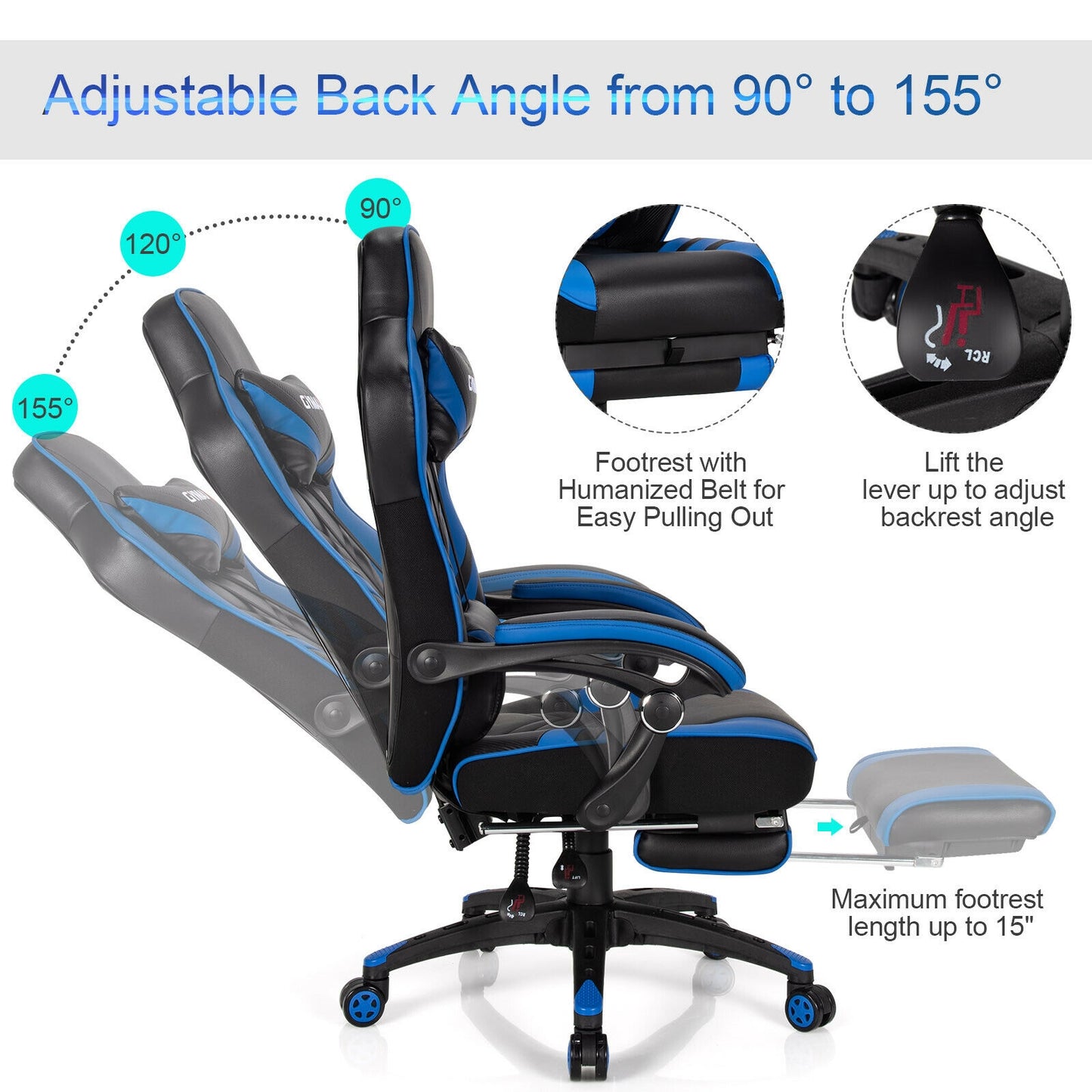 Gaming Chair with Footrest and Adjustable Backrest