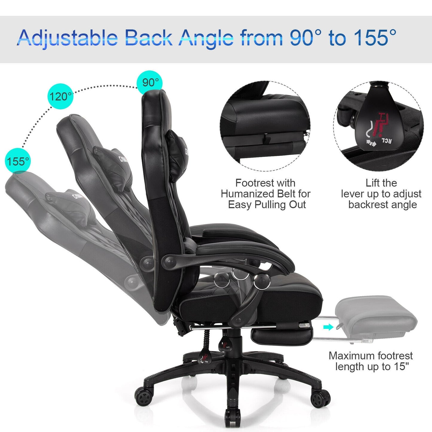 Gaming Chair with Footrest and Adjustable Backrest