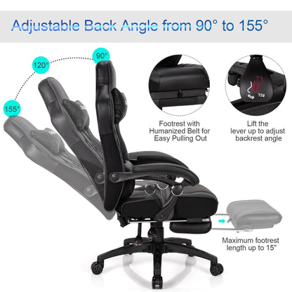 Gaming Chair with Footrest and Adjustable Backrest