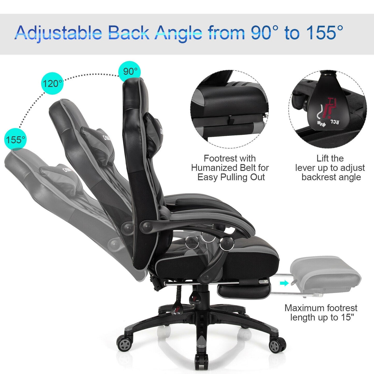 Gaming Chair with Footrest and Adjustable Backrest