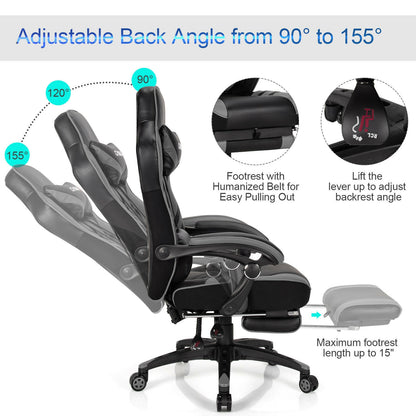 Gaming Chair with Footrest and Adjustable Backrest
