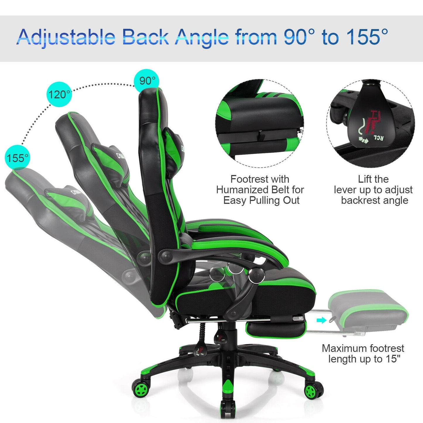 Gaming Chair with Footrest and Adjustable Backrest