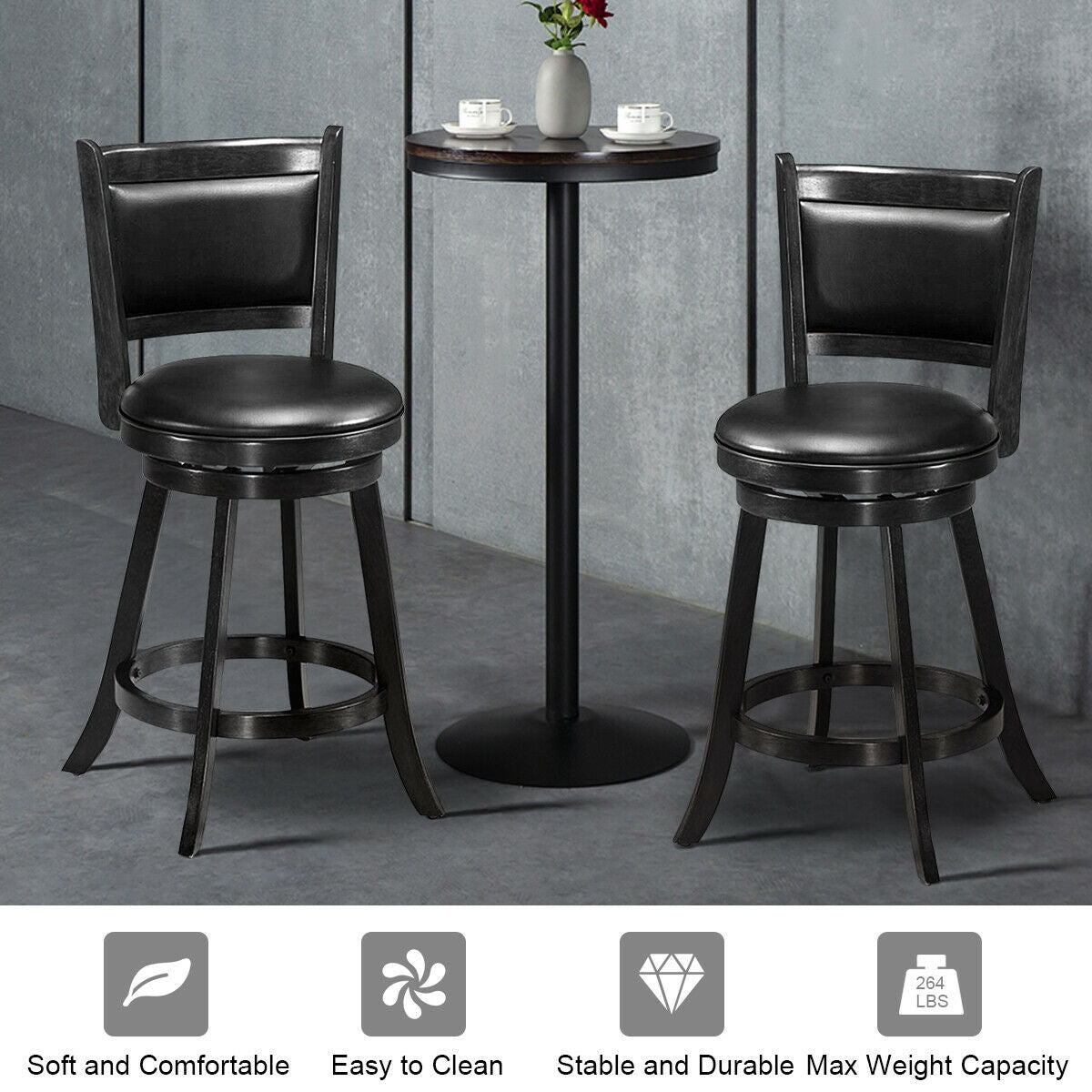 24-Inch Swivel Counter Stools with Upholstered Seat, Set of 2