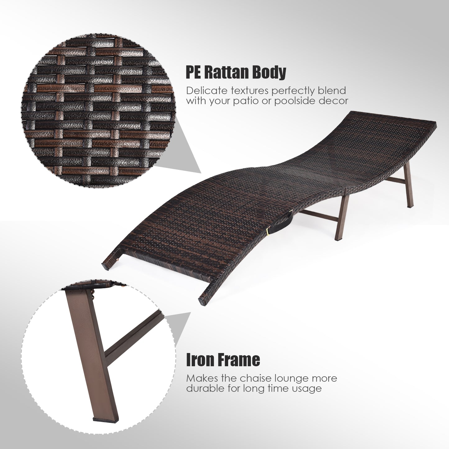 Folding Patio Chaise Lounge Chair Set of 2 with Cushions