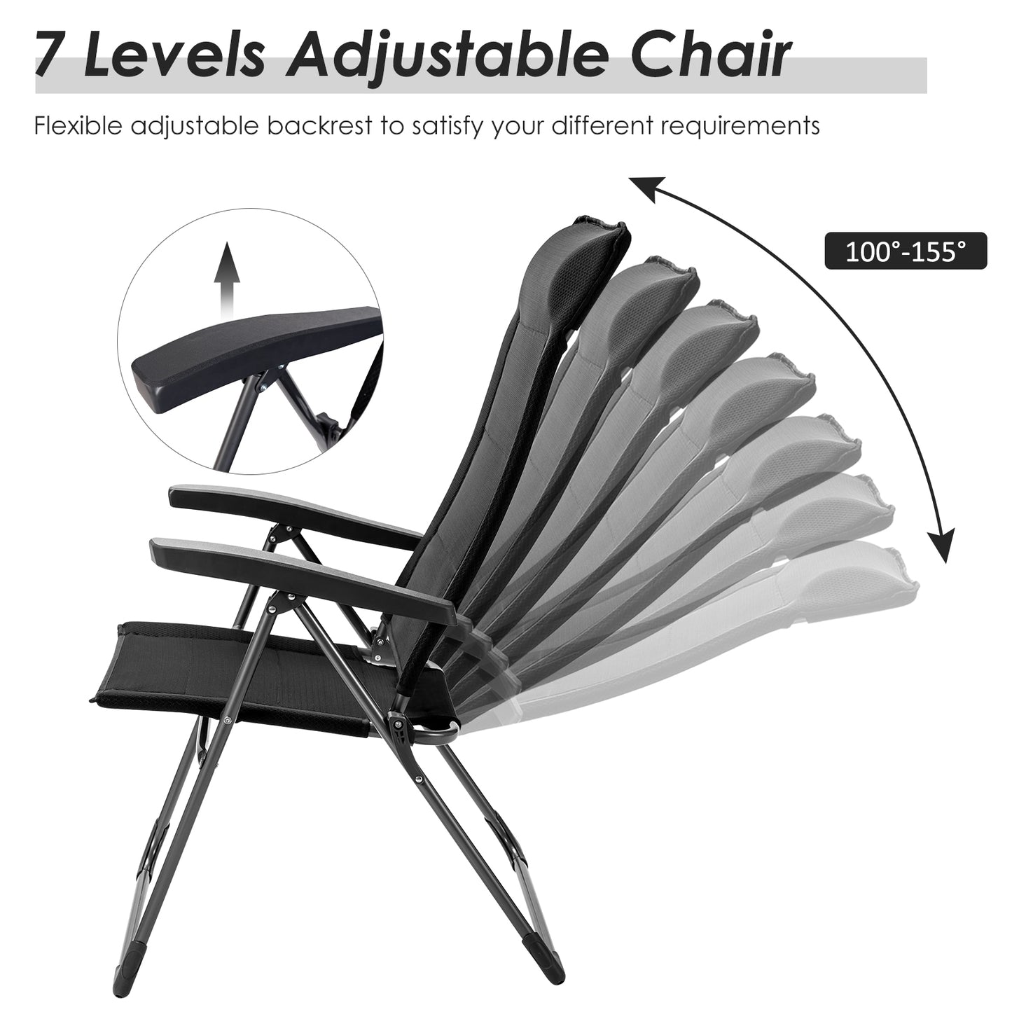 Folding Patio Dining Chairs Set of 2 with Adjustable Backrest