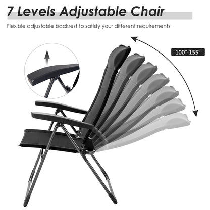 Folding Patio Dining Chairs Set of 2 with Adjustable Backrest