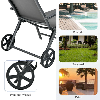 Adjustable Patio Lounge Chair with Wheels and Neck Pillow
