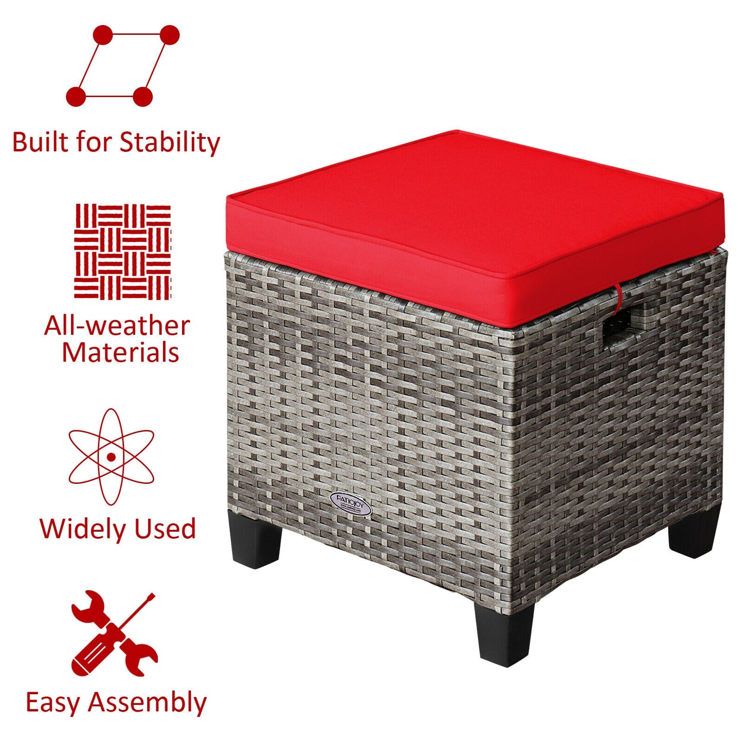 Patio Rattan Ottoman Set with Removable Cushions (2-Piece)
