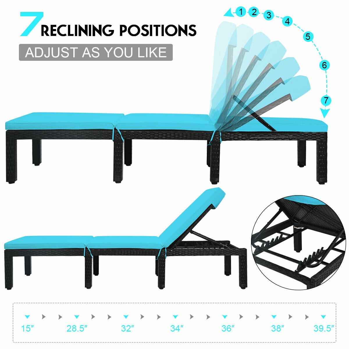 Adjustable Patio Chaise Lounge Chair with Cushion