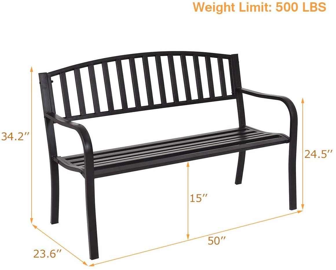 50 Inch Steel Patio Bench Loveseat for Outdoor Garden