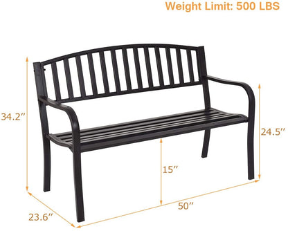 50 Inch Steel Patio Bench Loveseat for Outdoor Garden