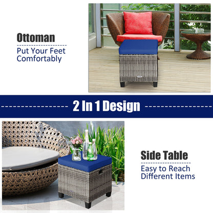 Patio Rattan Ottoman Set with Removable Cushions (2-Piece)