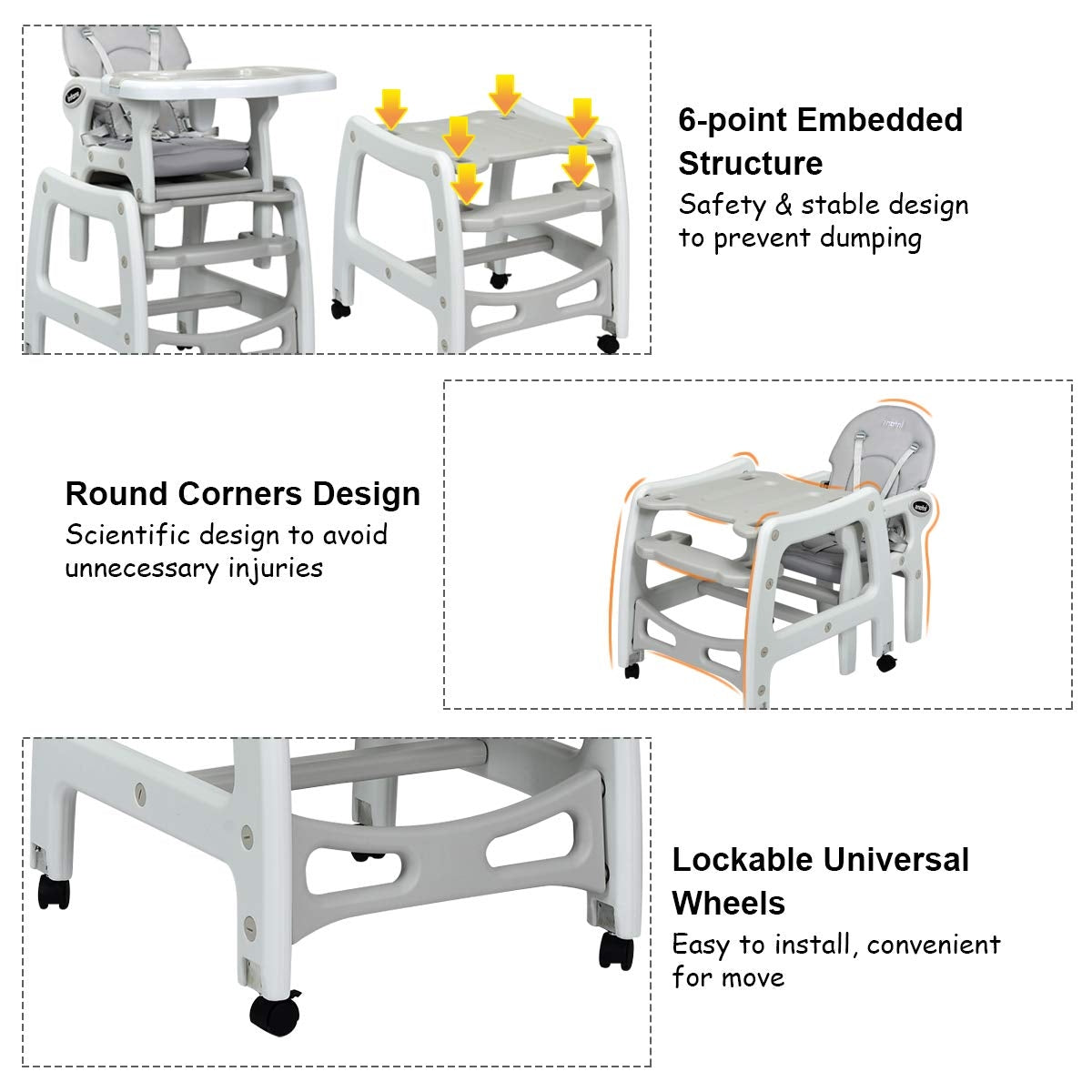 3-in-1 Convertible High Chair with Lockable Wheels