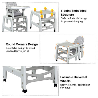 3-in-1 Convertible High Chair with Lockable Wheels