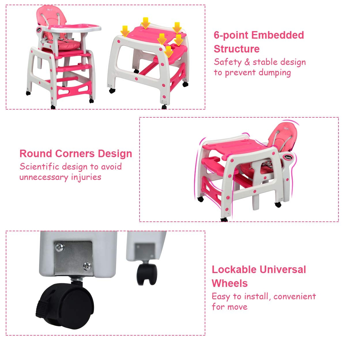 3-in-1 Convertible High Chair with Lockable Wheels