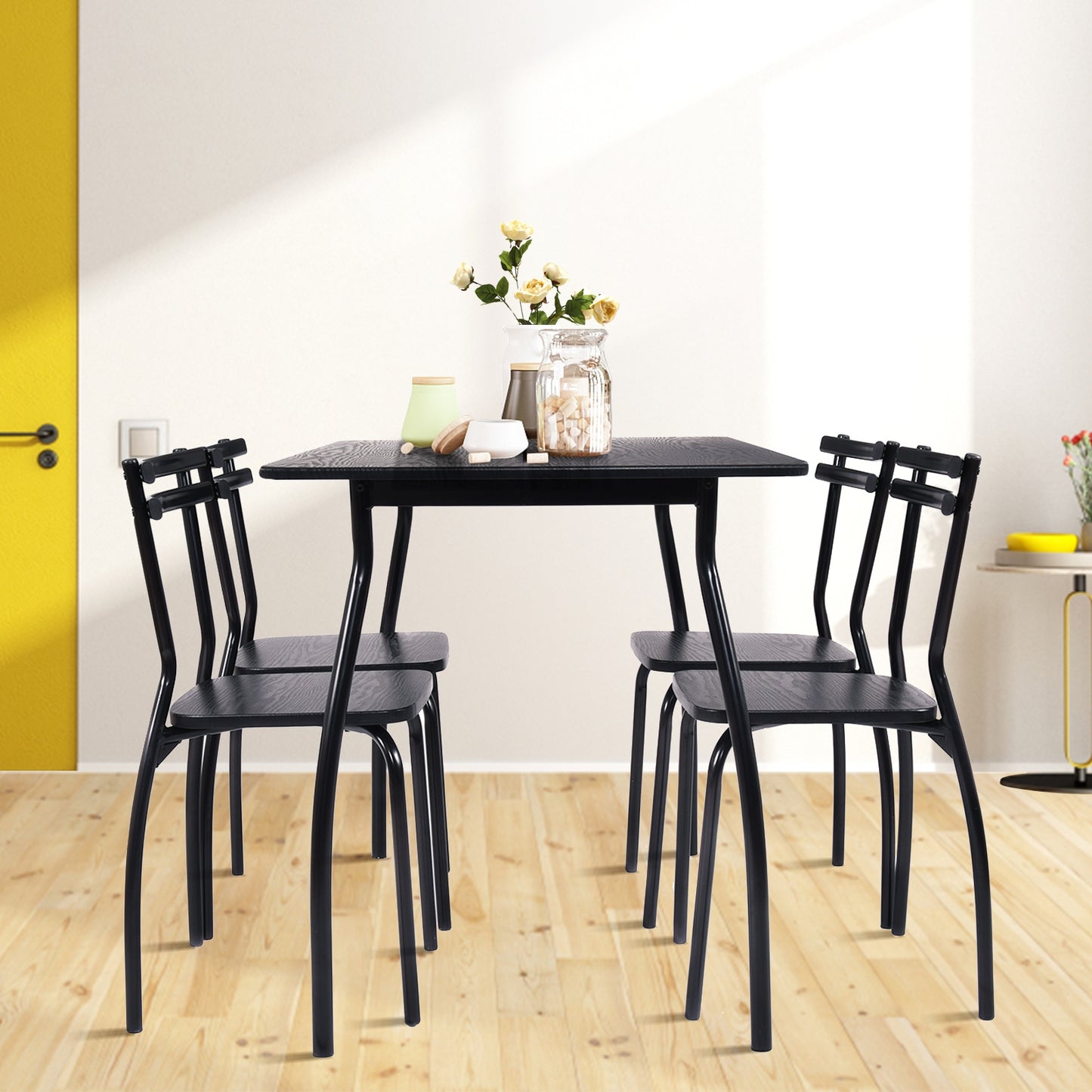 5-Piece Dining Table Set with 4 Chairs and Steel Frame
