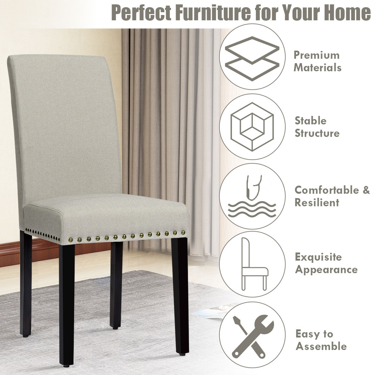Upholstered Dining Chairs Set of 2 with Nailhead Trim