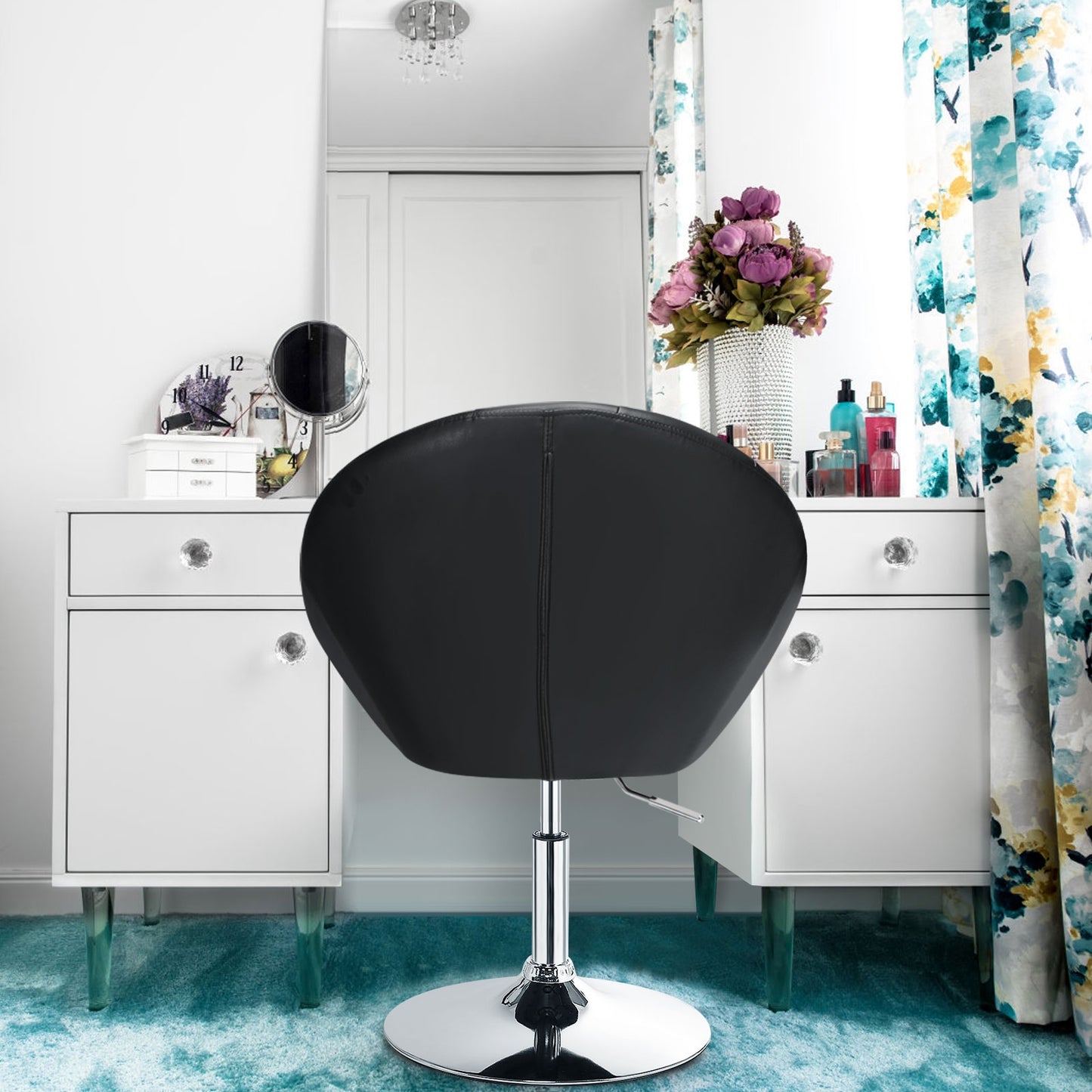 Adjustable Swivel Round Accent Chair with Tufted Back