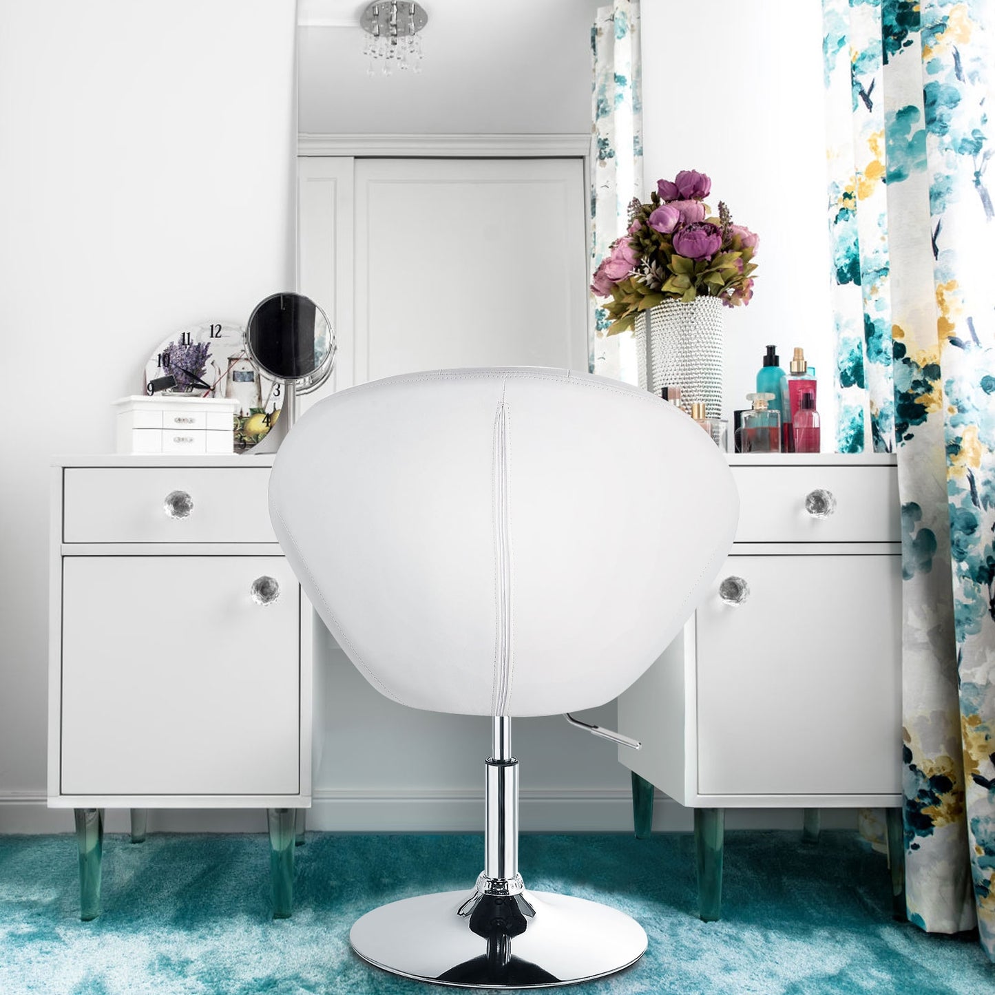 Adjustable Swivel Round Accent Chair with Tufted Back