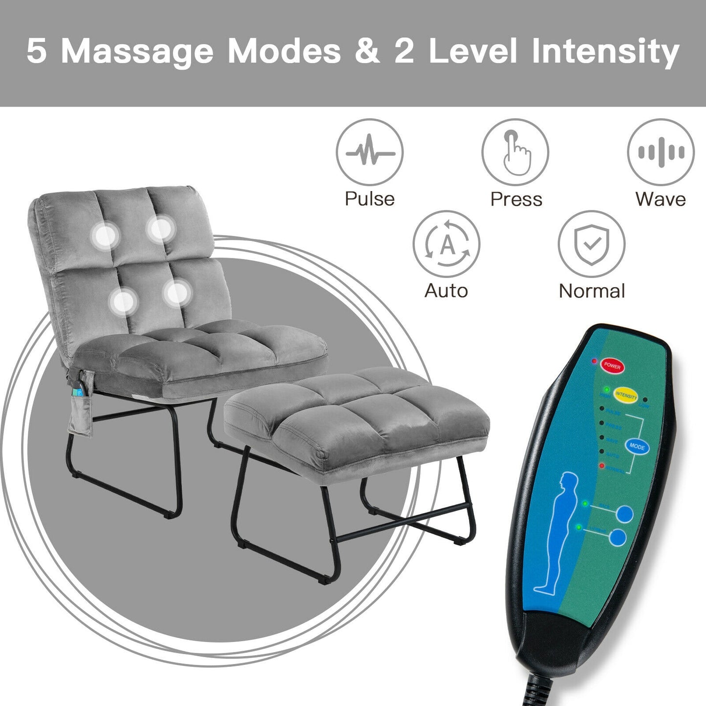 Velvet Massage Recliner Chair with Ottoman and Remote Control