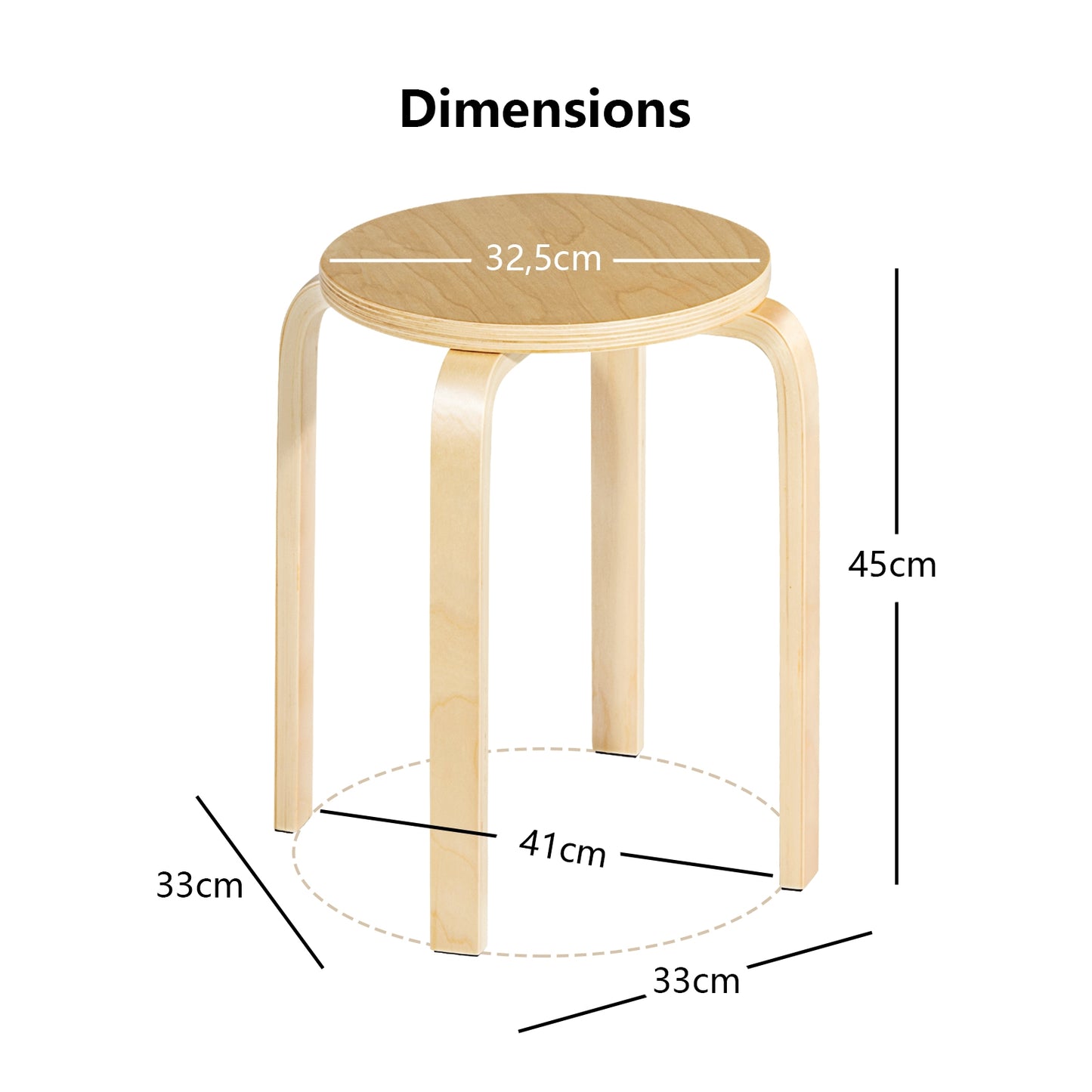 18-Inch Backless Wooden Dining Chairs - Set of 4