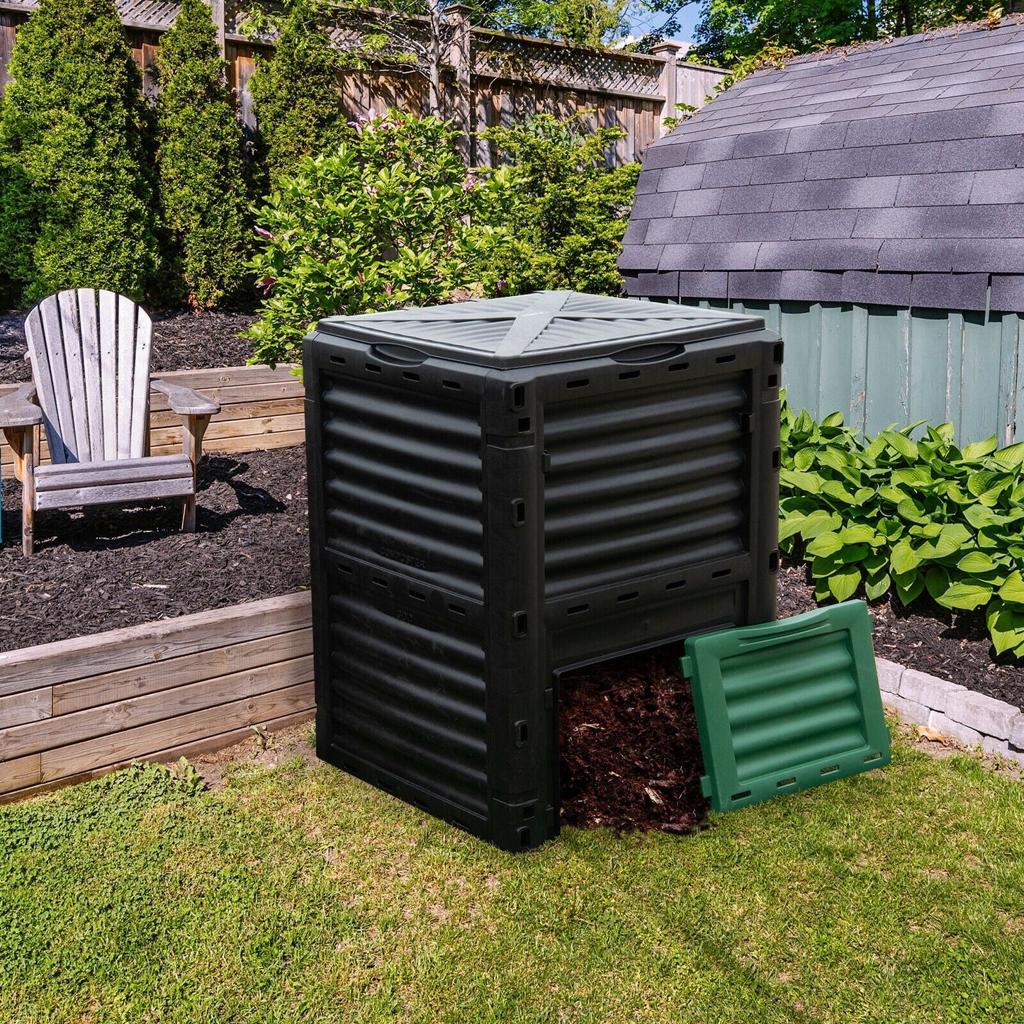 80-Gallon Outdoor Composter with Large Openable Lid and Bottom Exit Door