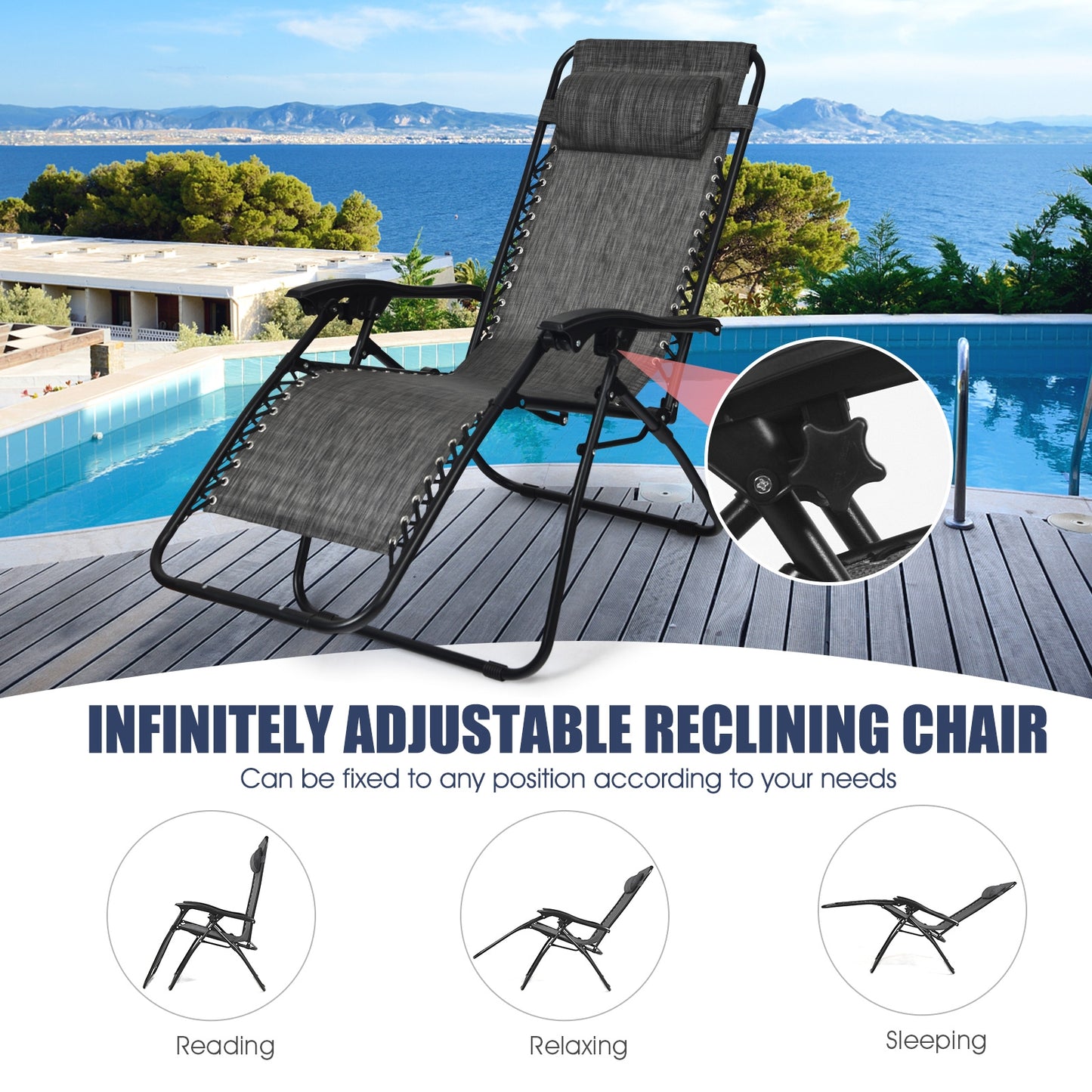 Zero Gravity Reclining Lounge Chairs with Table Set (3-Piece)