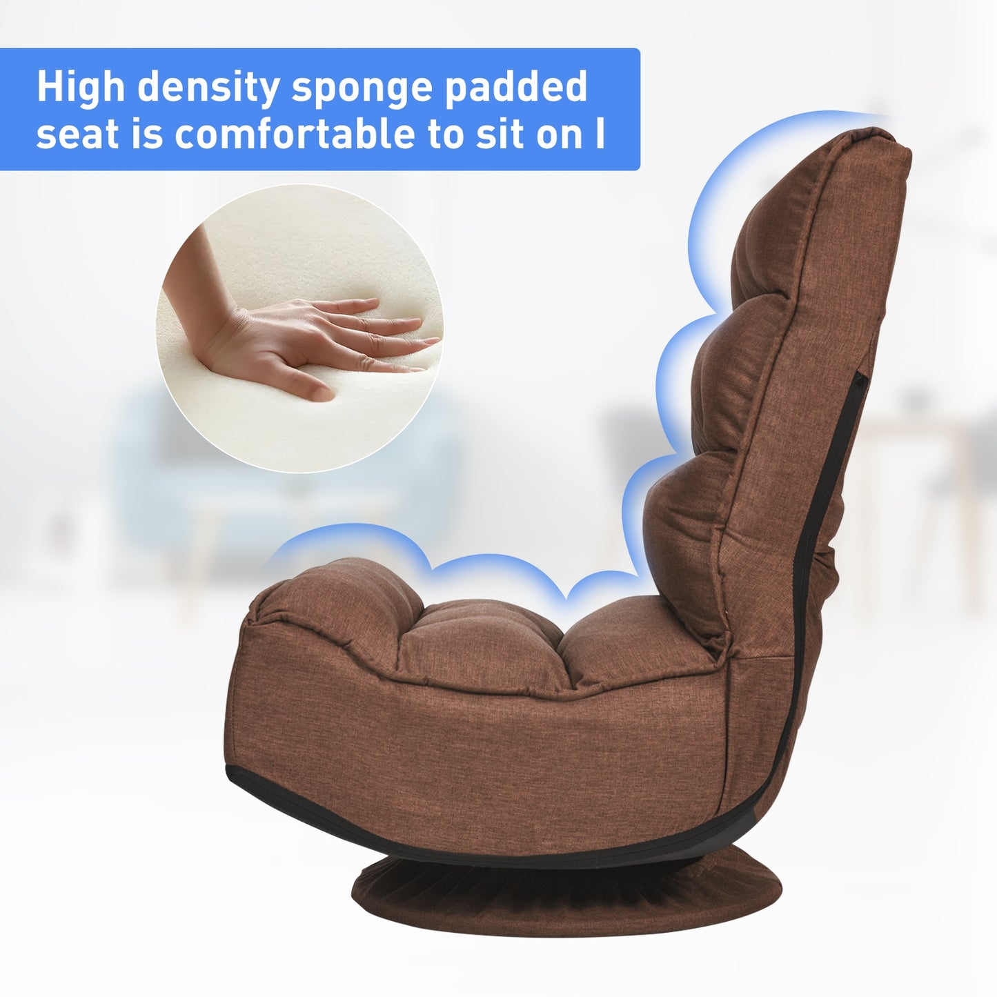 Folding Floor Gaming Chair with 360° Swivel Base