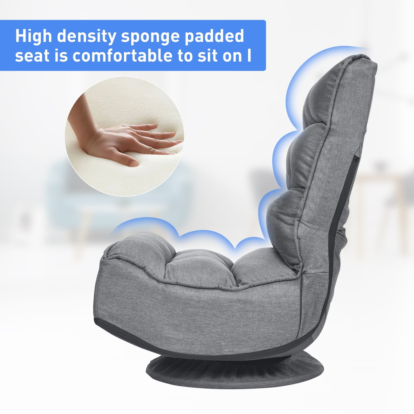 Folding Floor Gaming Chair with 360° Swivel Base
