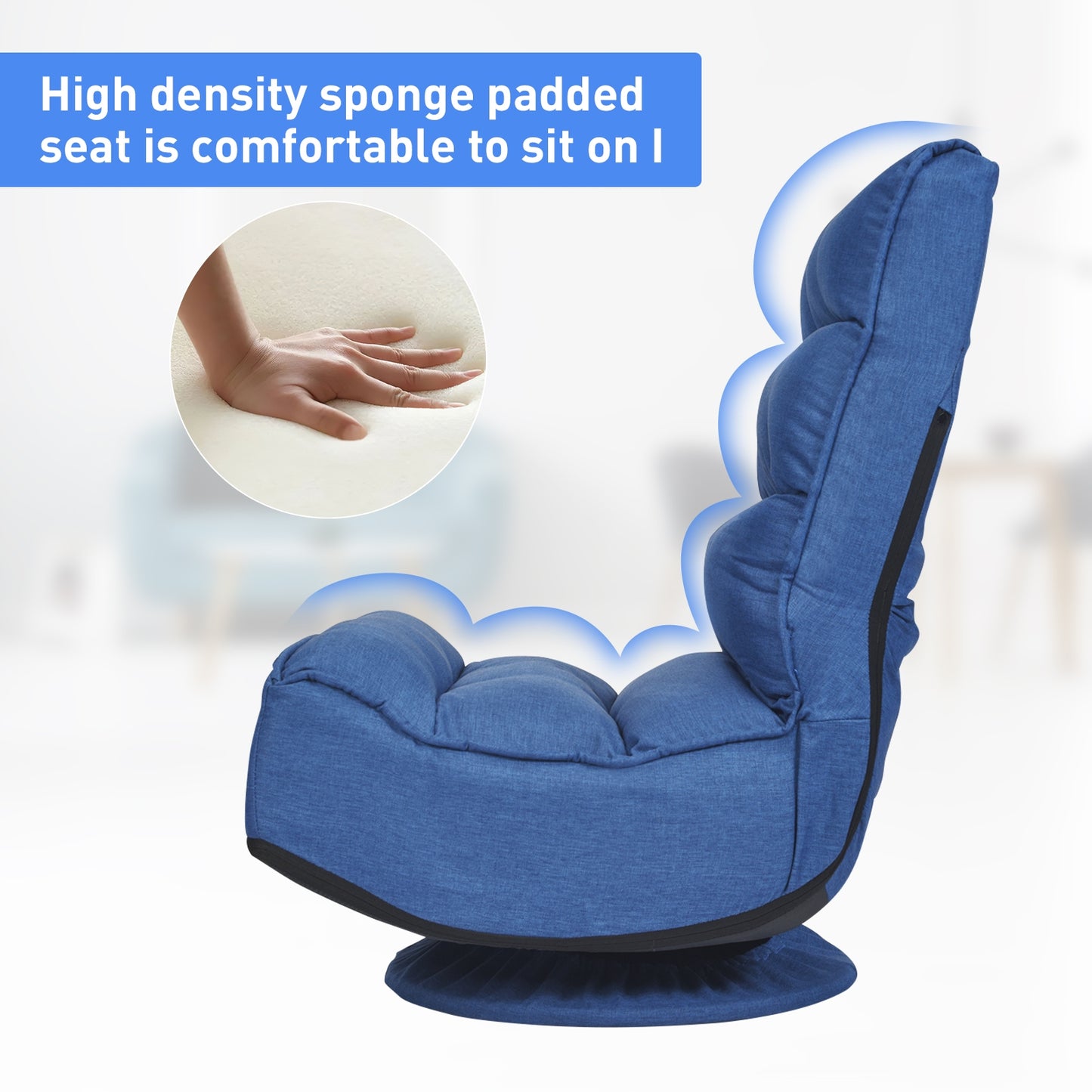 Folding Floor Gaming Chair with 360° Swivel Base