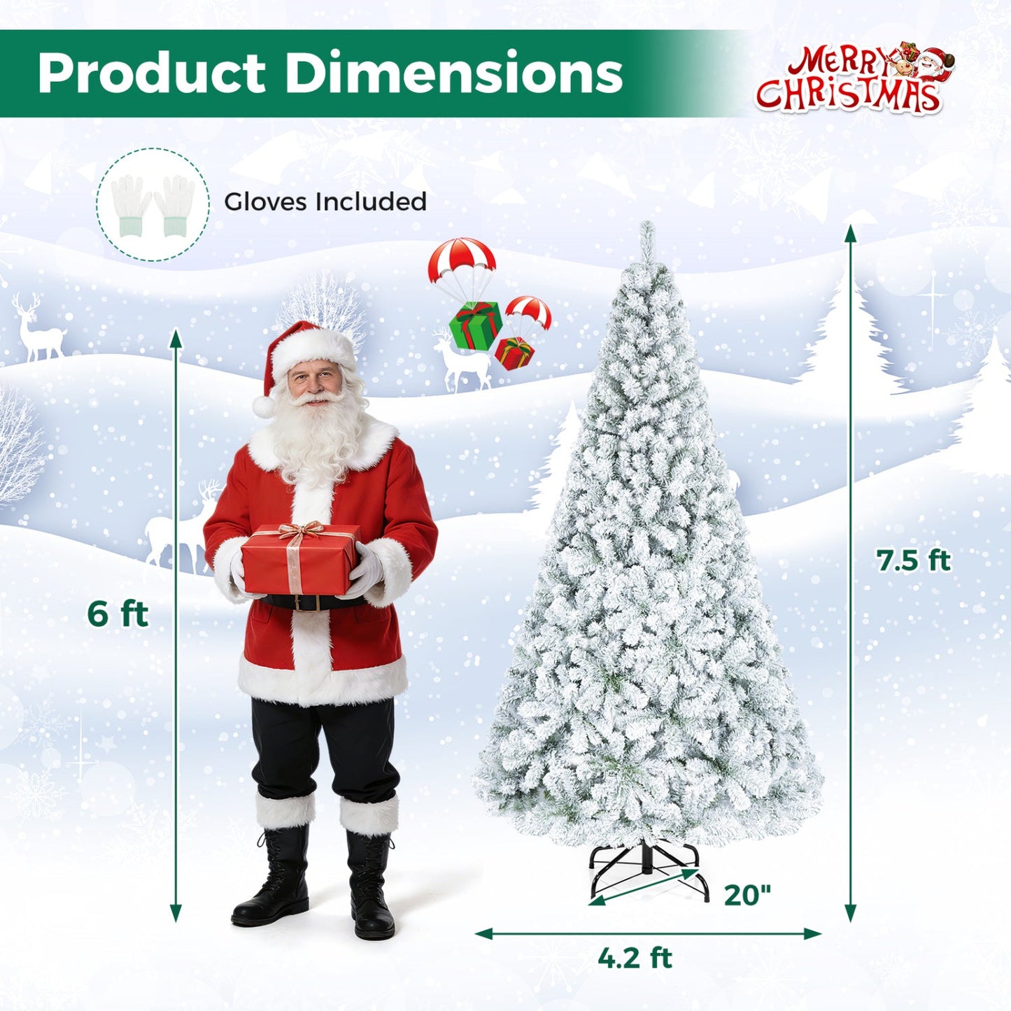 Snow-Flocked Artificial Christmas Tree 9 ft with Metal Stand