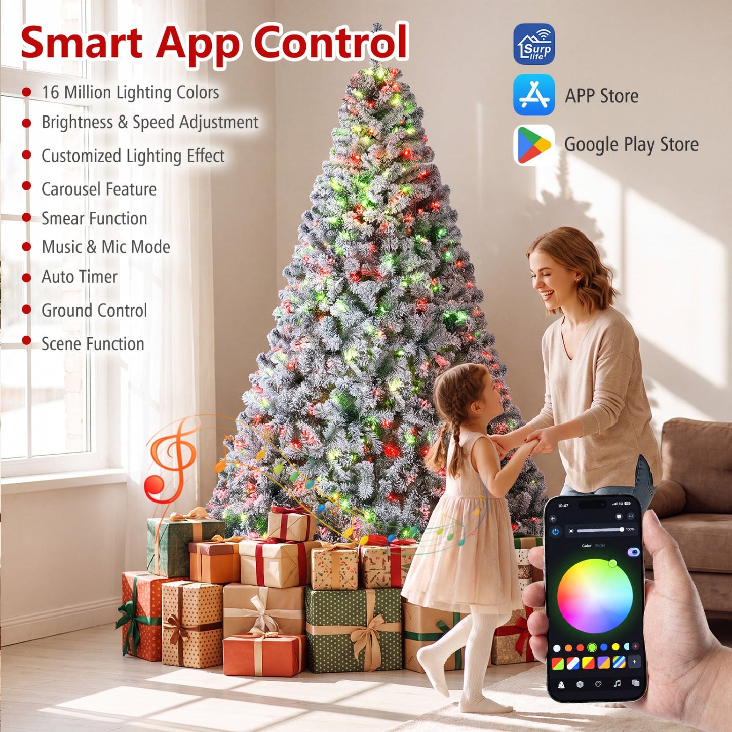 6 FT Smart Pencil Christmas Tree with RGB Lights & Music Sync