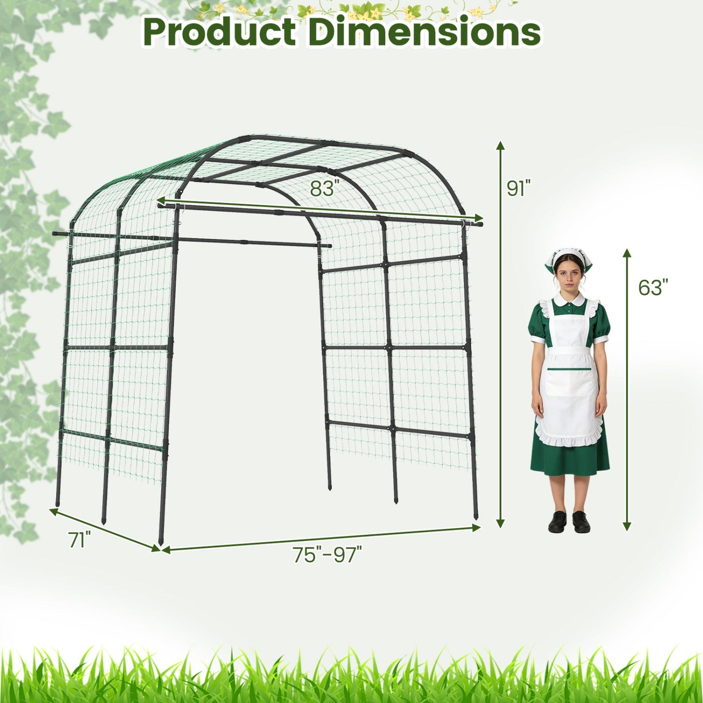 7.5 FT Tall Metal Garden Arch Trellis for Climbing Plants Outdoor