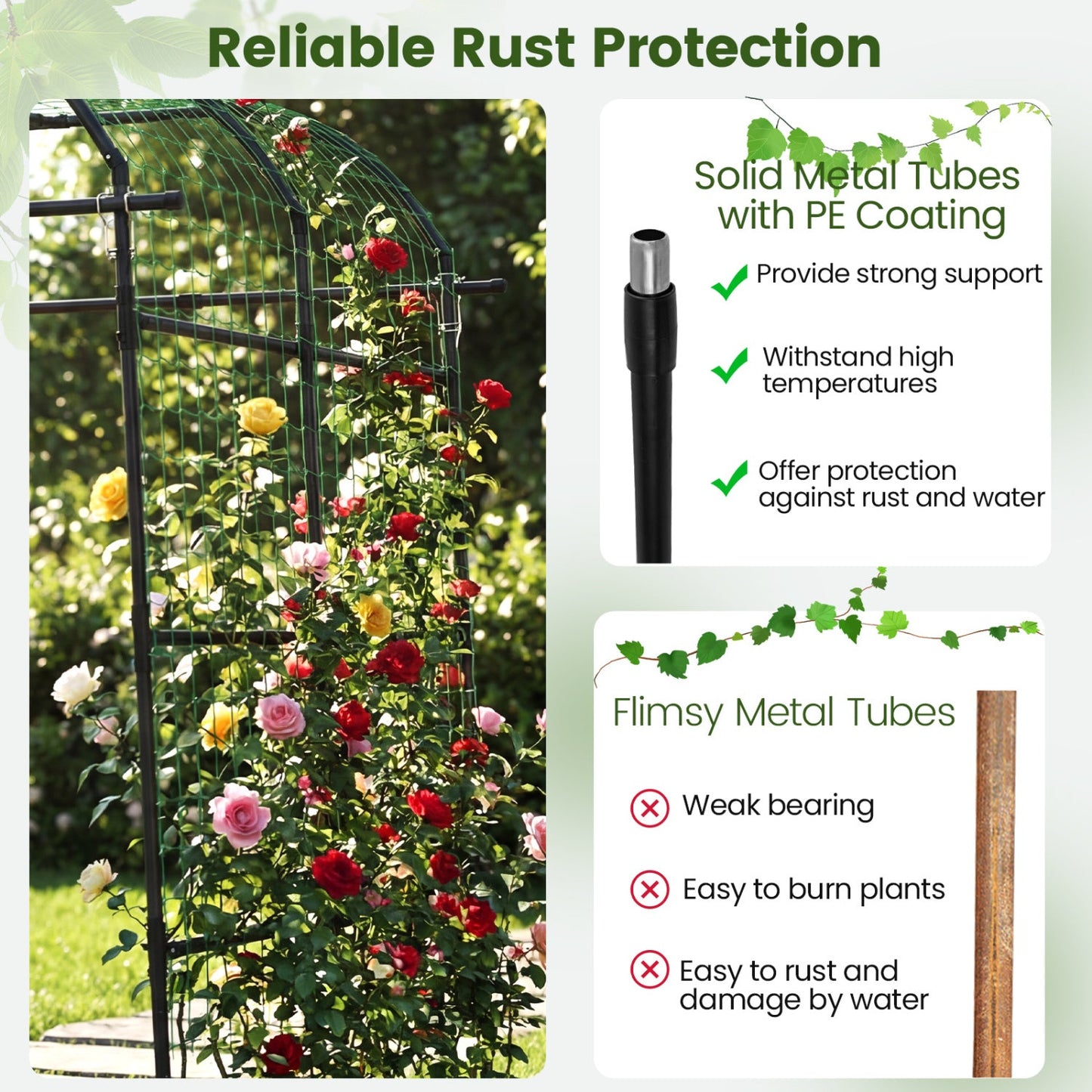 7.5 FT Tall Metal Garden Arch Trellis for Climbing Plants Outdoor