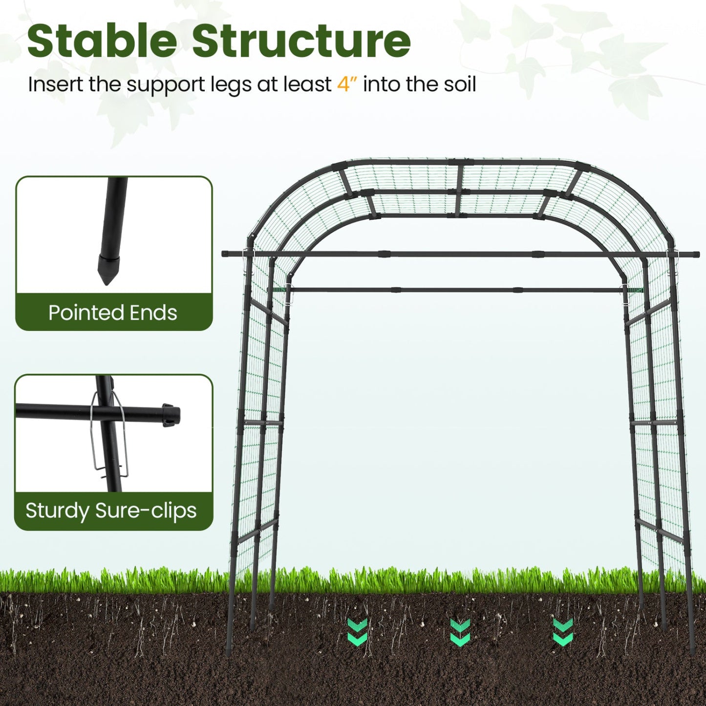 7.5 FT Tall Metal Garden Arch Trellis for Climbing Plants Outdoor