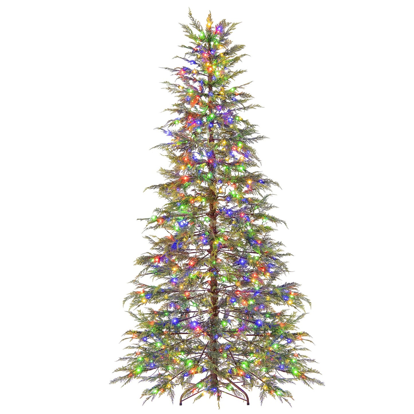 7.5 Feet Artificial Christmas Tree with Branch Tips and Colorful LED Lights