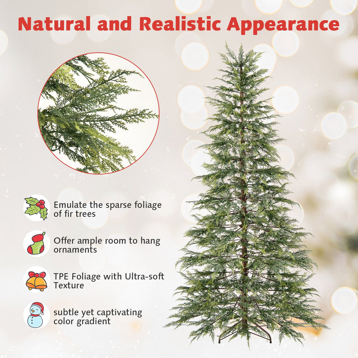 7.5 Feet Artificial Christmas Tree with Branch Tips and Colorful LED Lights