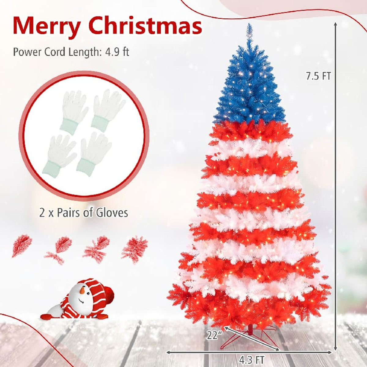 7.5 Feet Artificial Christmas Tree with Warm White LED Lights