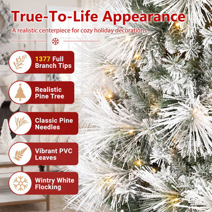 7.5 ft Flocked Pine Christmas Tree with Folding Metal Stand