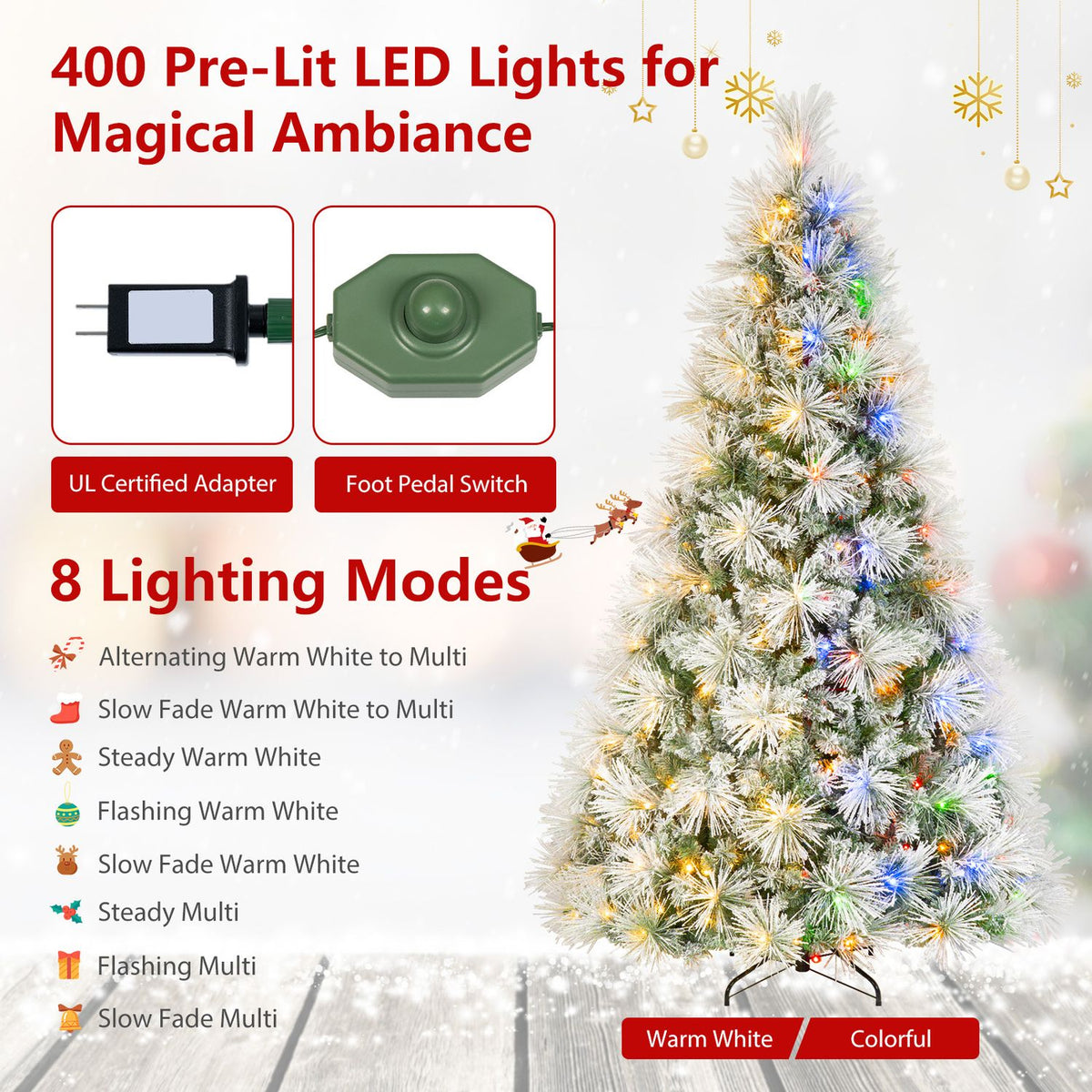 7.5 ft Flocked Pine Christmas Tree with Folding Metal Stand
