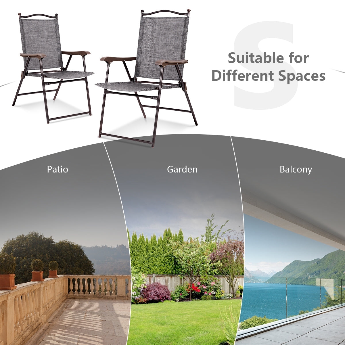 Folding Sling Back Patio Chairs Set of 2