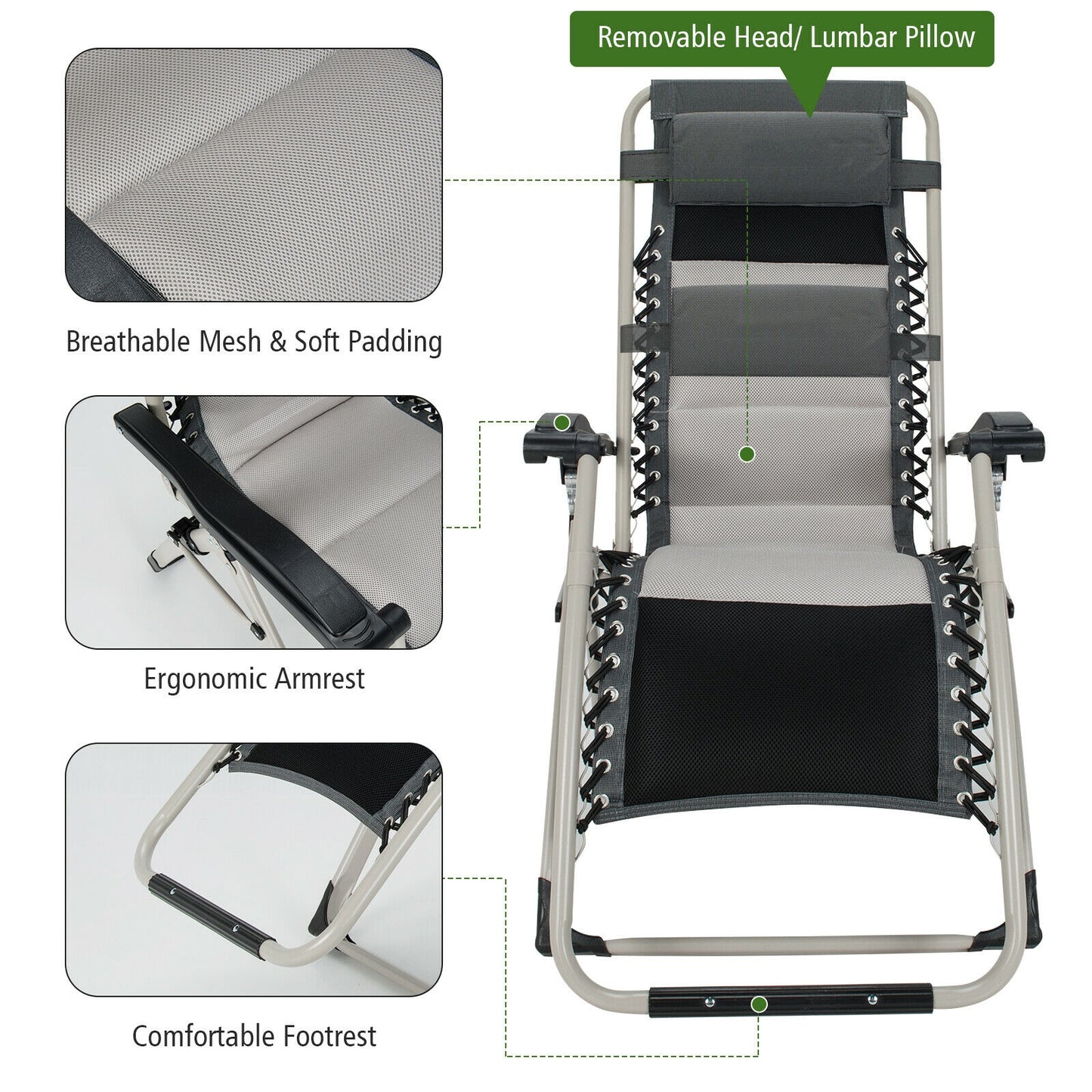 Adjustable Padded Lounge Recliner with Removable Pillow