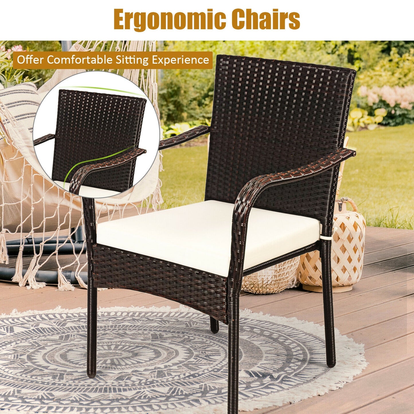 Stackable Patio Dining Chairs Set of 4 with Cushions