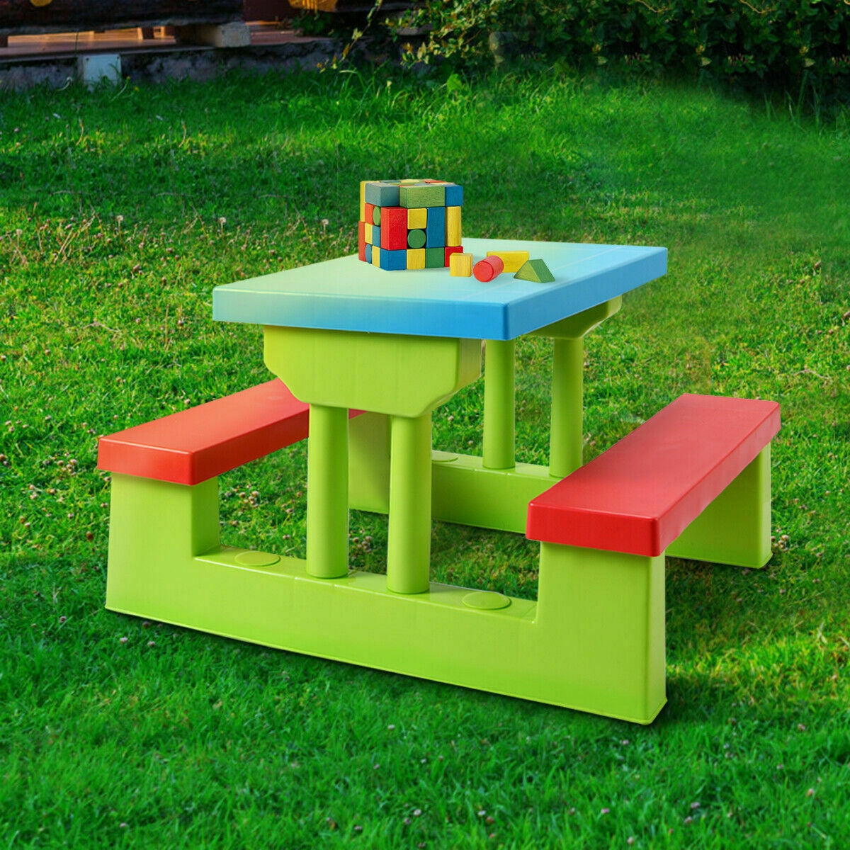 Kids Picnic Table and Bench Set with Umbrella