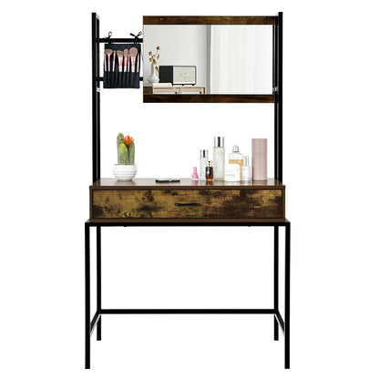 Industrial Vanity Table with 3-Height Adjustable Mirror