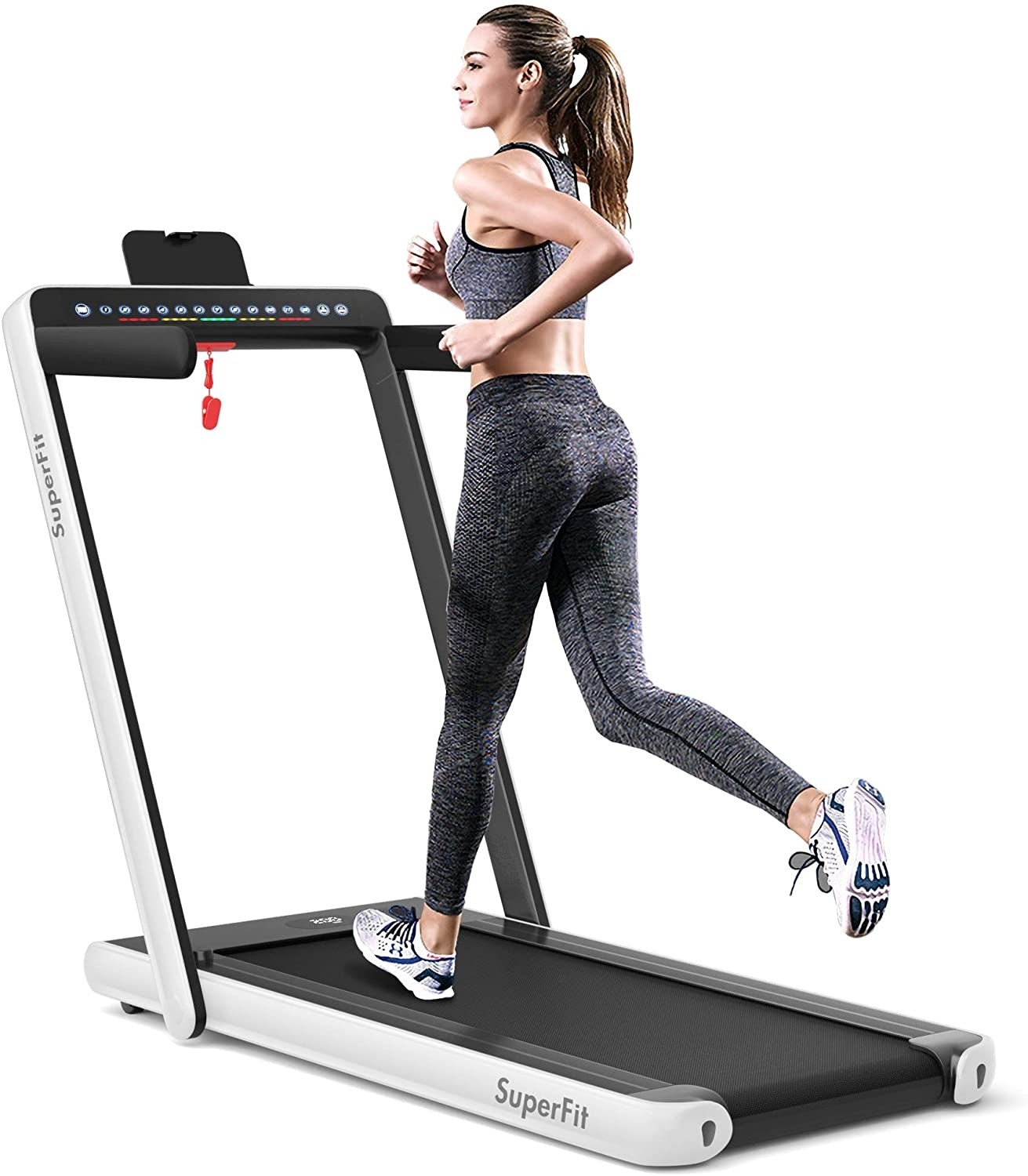 2-in-1 Folding Treadmill with Dual Display and Remote Control